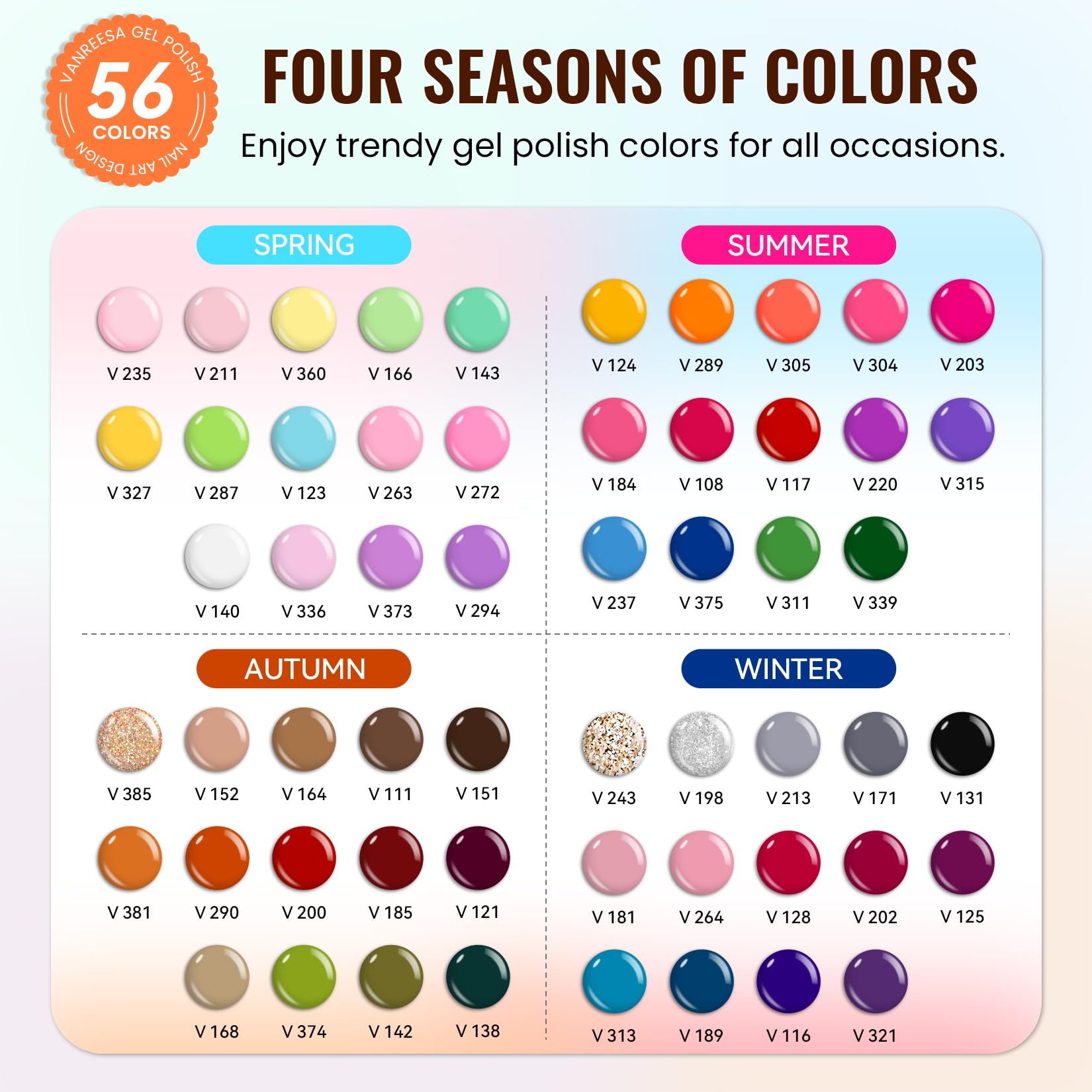 Vanreesa 56 colores gel de uñas para diseños variados