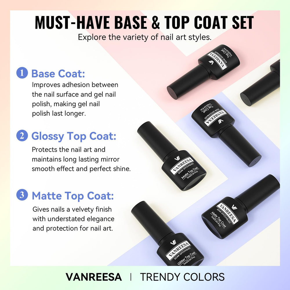 VANREESA botellas de gel en mano muestran la variedad de colores