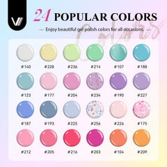 Esmaltes gel VANREESA en 24 colores para manicura duradera.