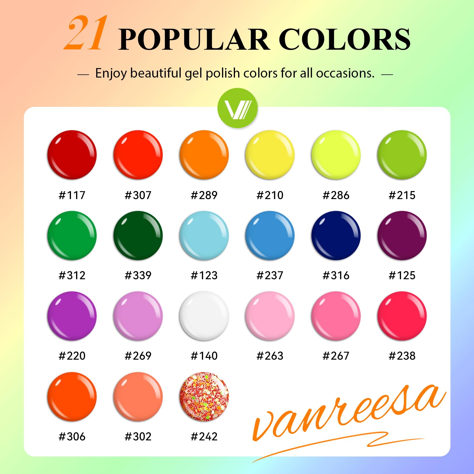 Vanreesa paleta de 21 colores gel uñas para mezclar estilos.