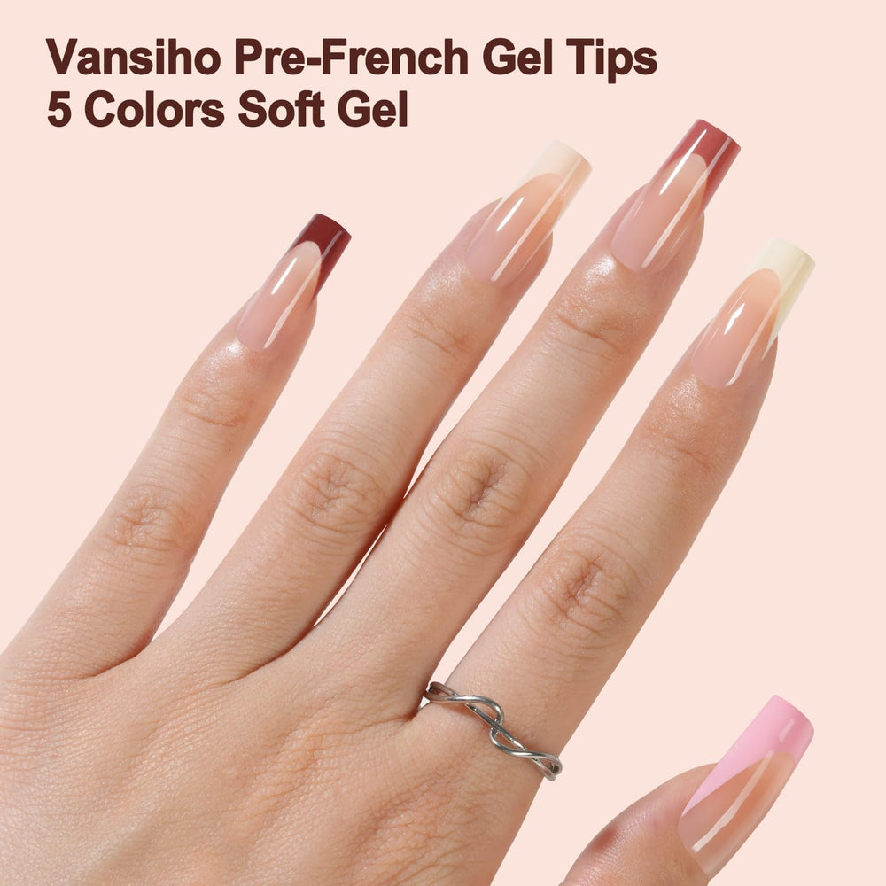 Tip gel français carré Vansiho 15 tailles pour ajustement précis.