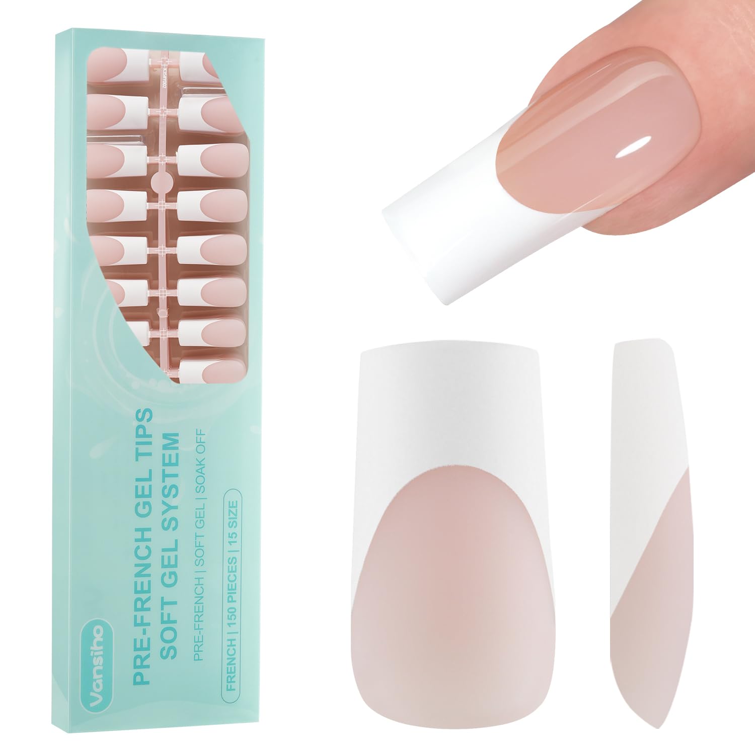 Vansiho tips de gel francés: estuche con 150 piezas para elegir talla ideal.