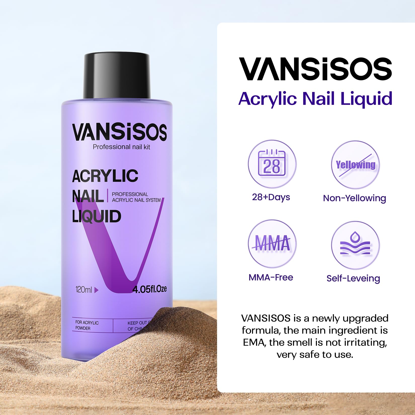 VANSISOS monómero líquido con brocha incluida para uso doméstico y profesional.