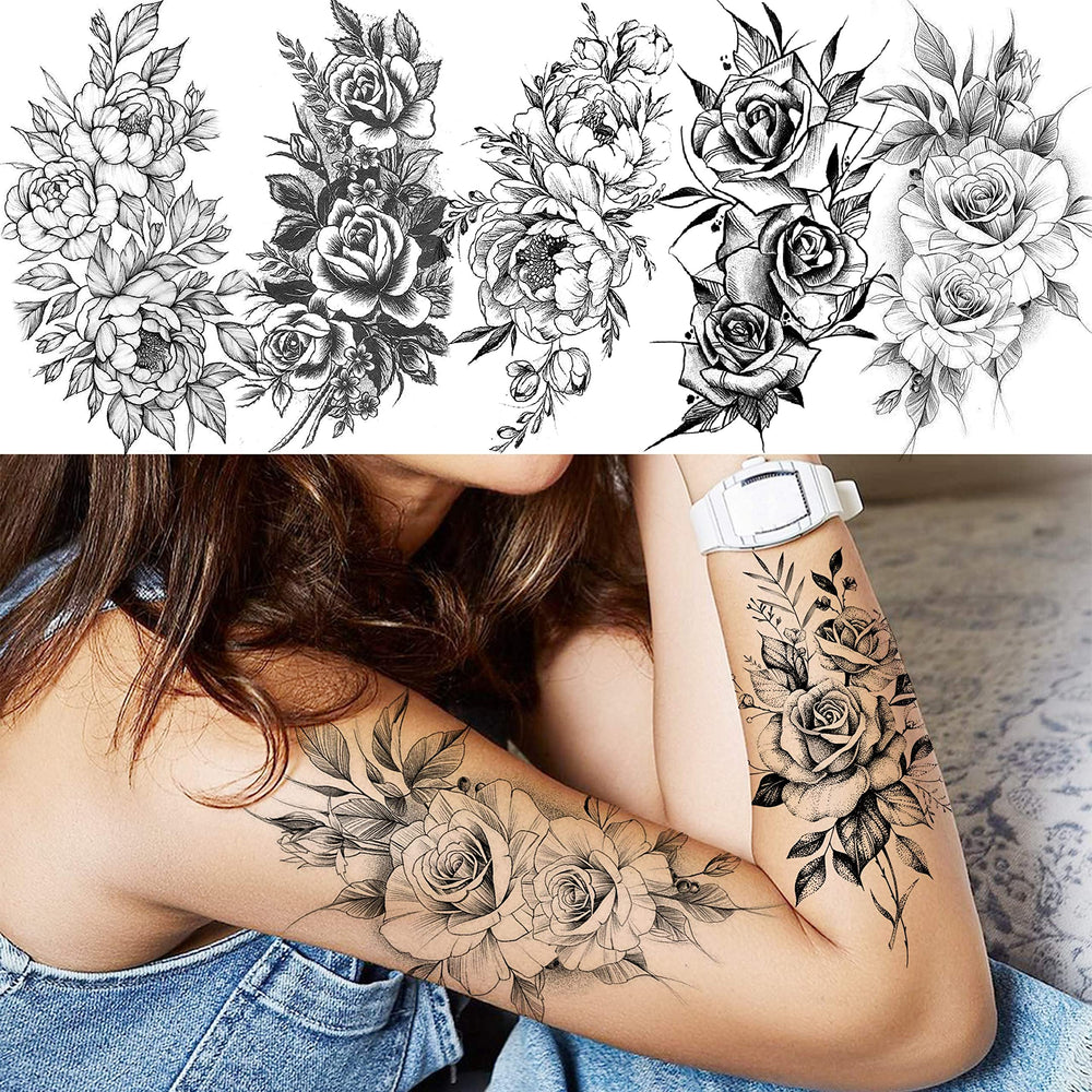 VANTATY tatuaje temporal para mujer, arte corporal floral, fácil de aplicar.