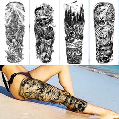 Tatuaje temporal VANTATY de león, brazo completo, apariencia impactante para disfraz.