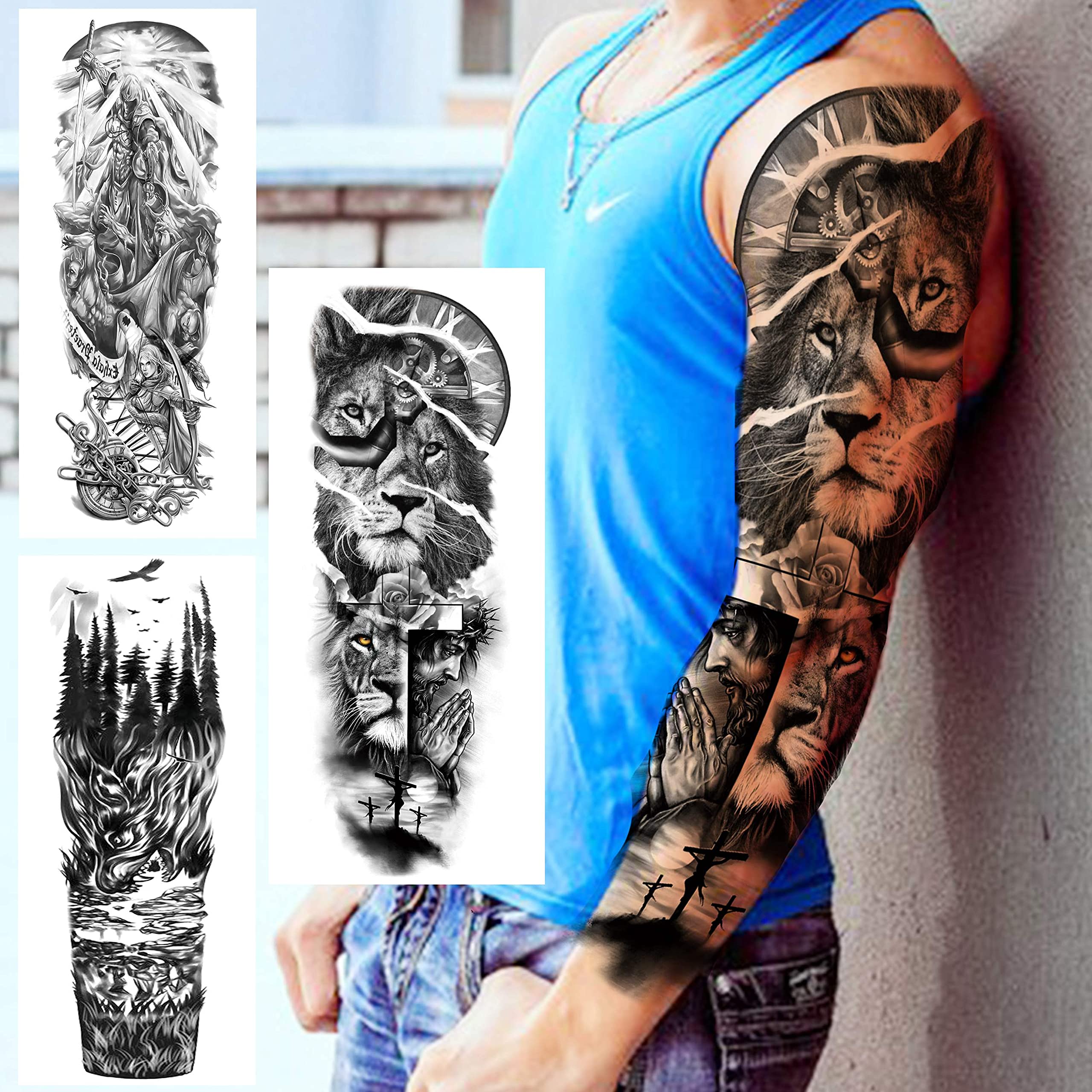Tatuaje temporal VANTATY de serpiente para brazo completo, duradero y apto para fiestas.