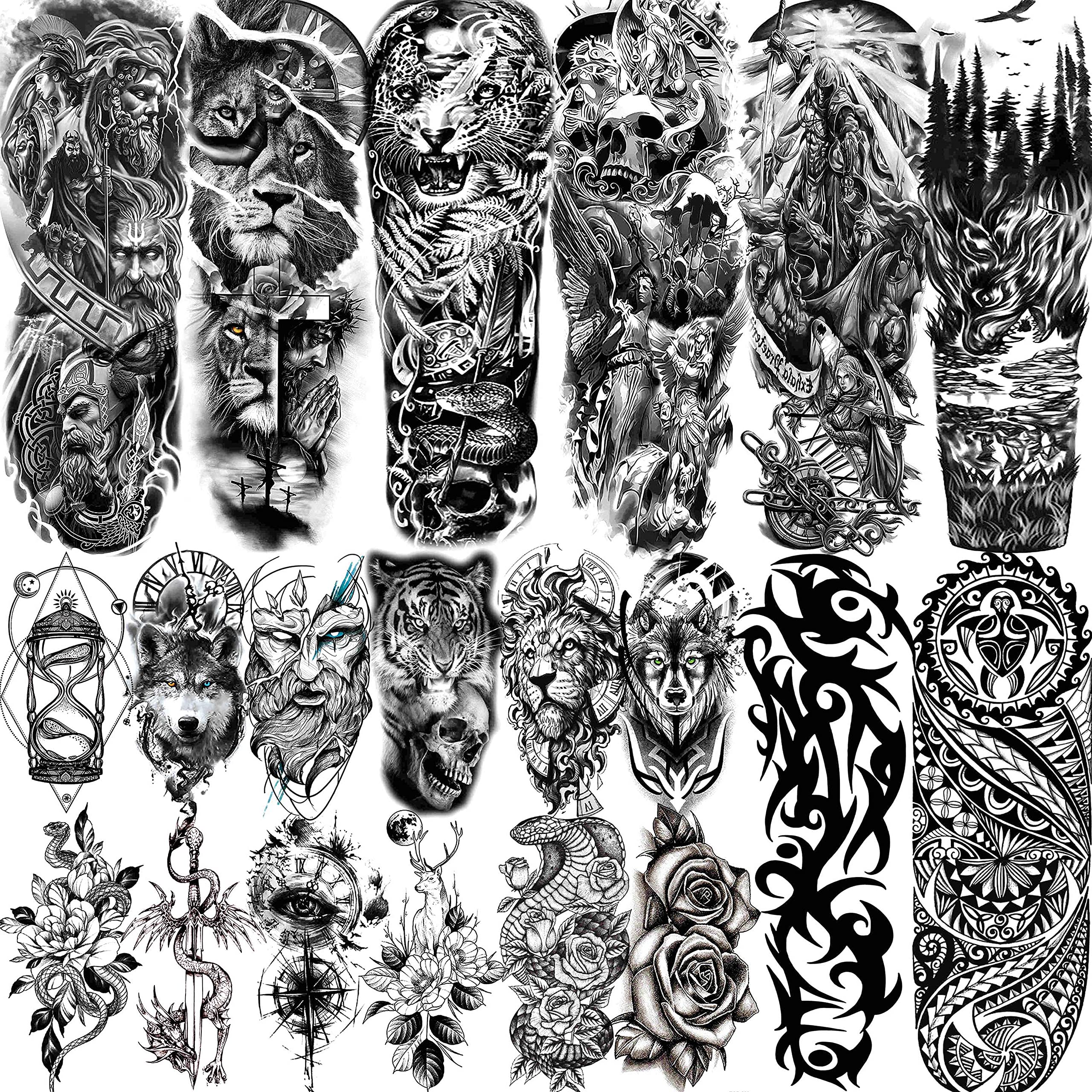 Tatuaje temporal VANTATY de tigre para brazo completo, ideal para disfraces y sesiones fotográficas.