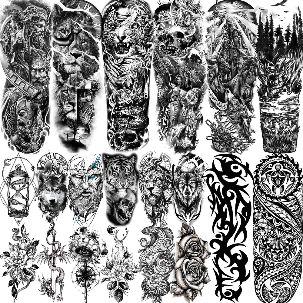 Tatuaje temporal VANTATY de tigre para brazo completo, ideal para disfraces y sesiones fotográficas.