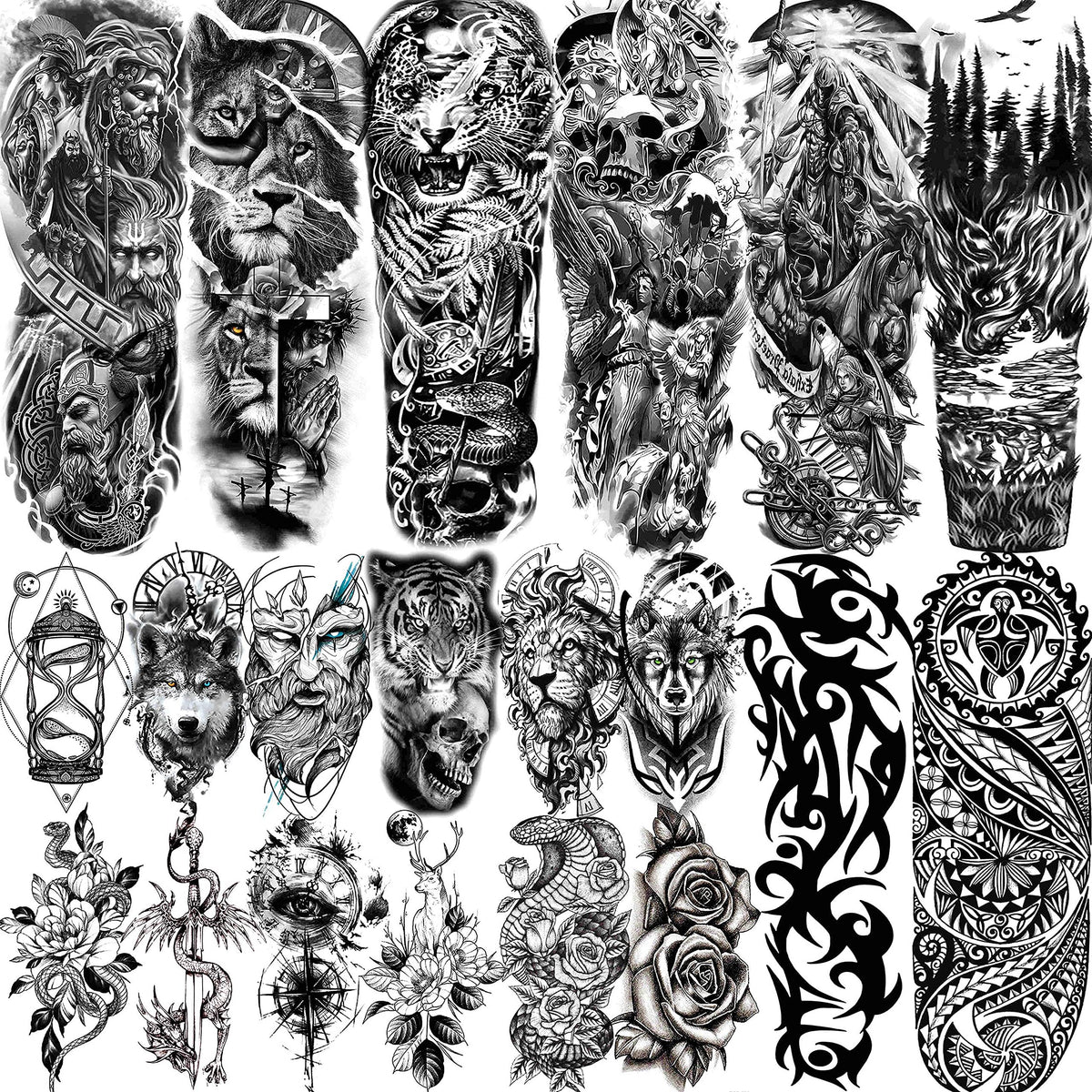 Tatuaje temporal VANTATY de tigre para brazo completo, ideal para disfraces y sesiones fotográficas.