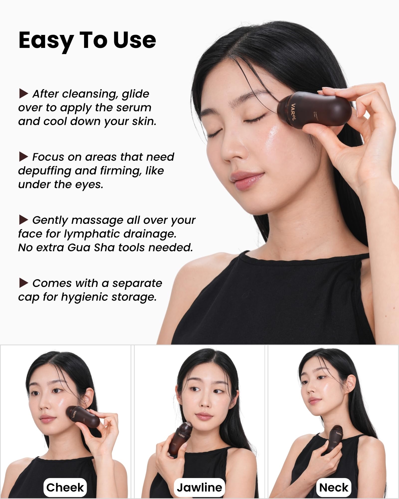 VAROL Ice Roll Serum: ingredientes Bakuchiol y colágeno para elasticidad