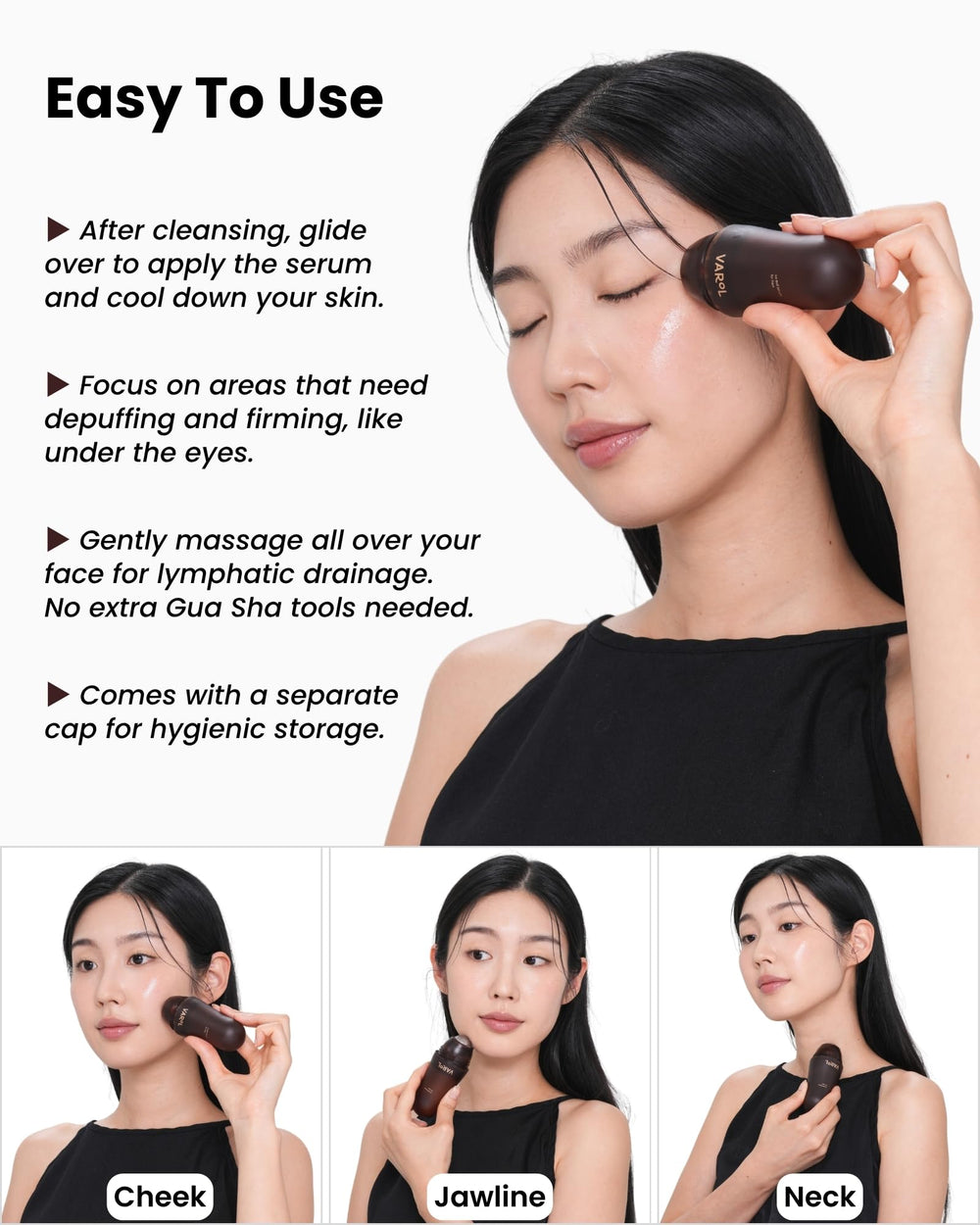 VAROL Ice Roll Serum: ingredientes Bakuchiol y colágeno para elasticidad