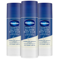 Vaseline All-Over Body Balm Stick packaging shows portable hydration.
