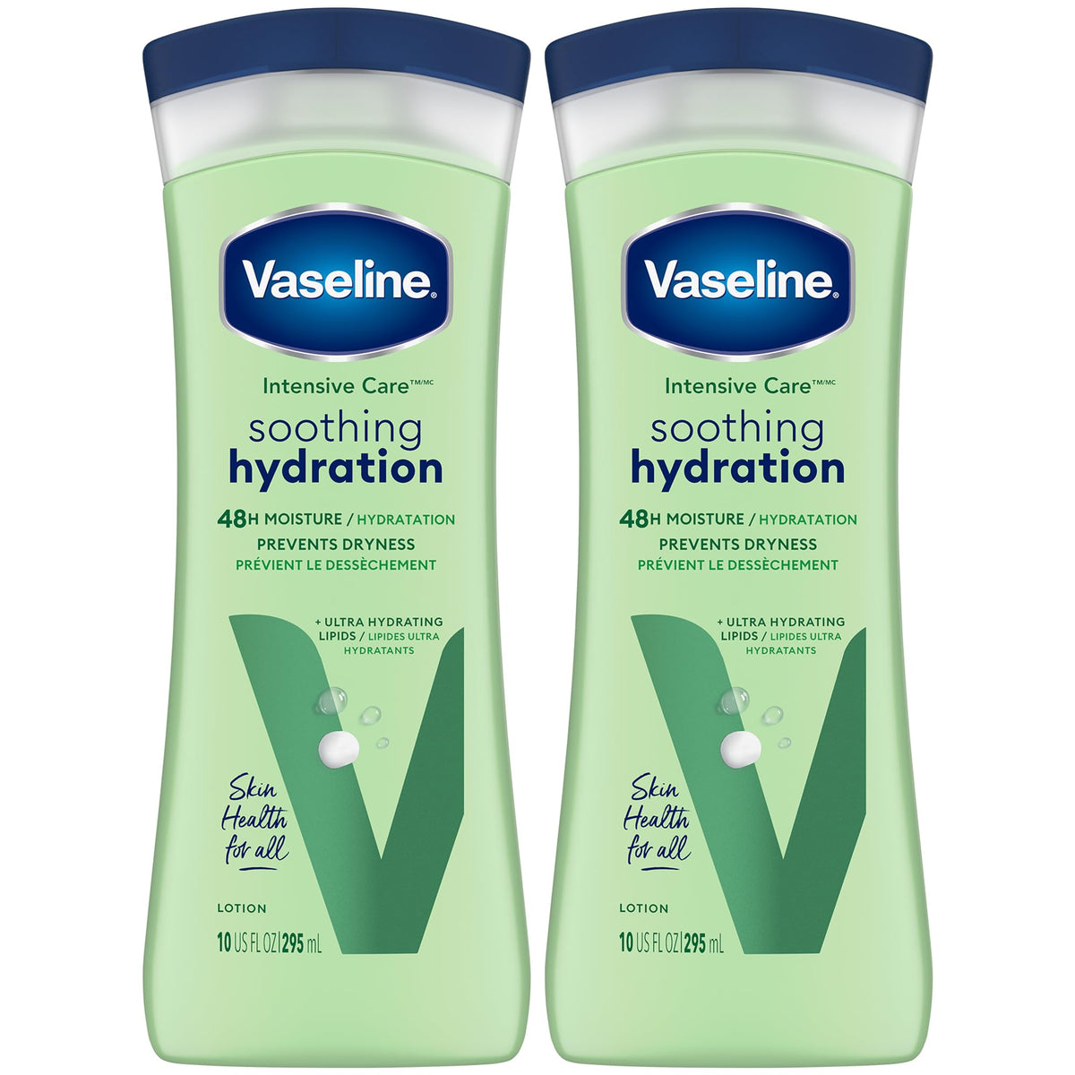 Vaseline Aloe Soothe, frente del envase, hidratación suave para la piel.