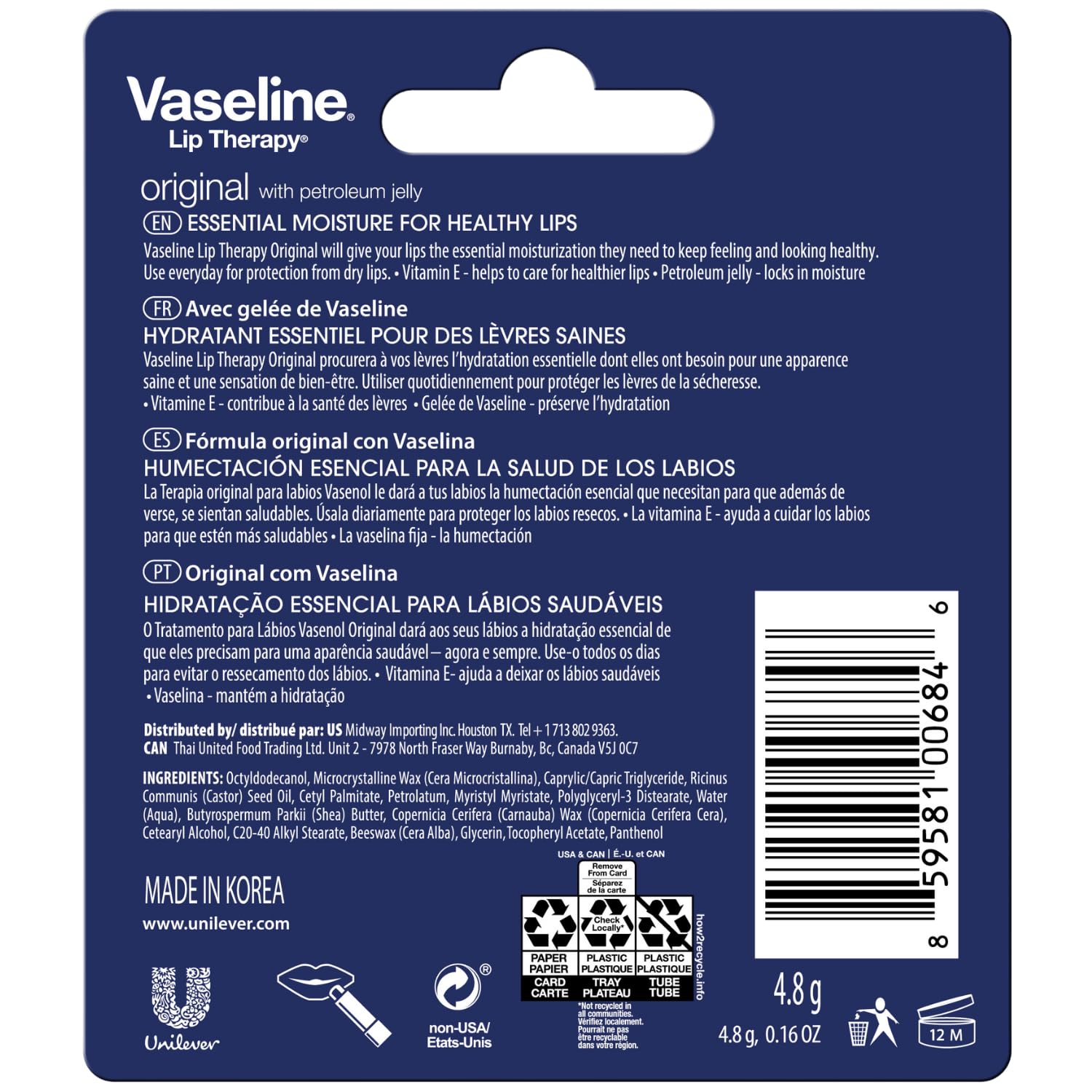 Vaseline Bálsamo Labial Original, textura sedosa que suaviza labios resecos
