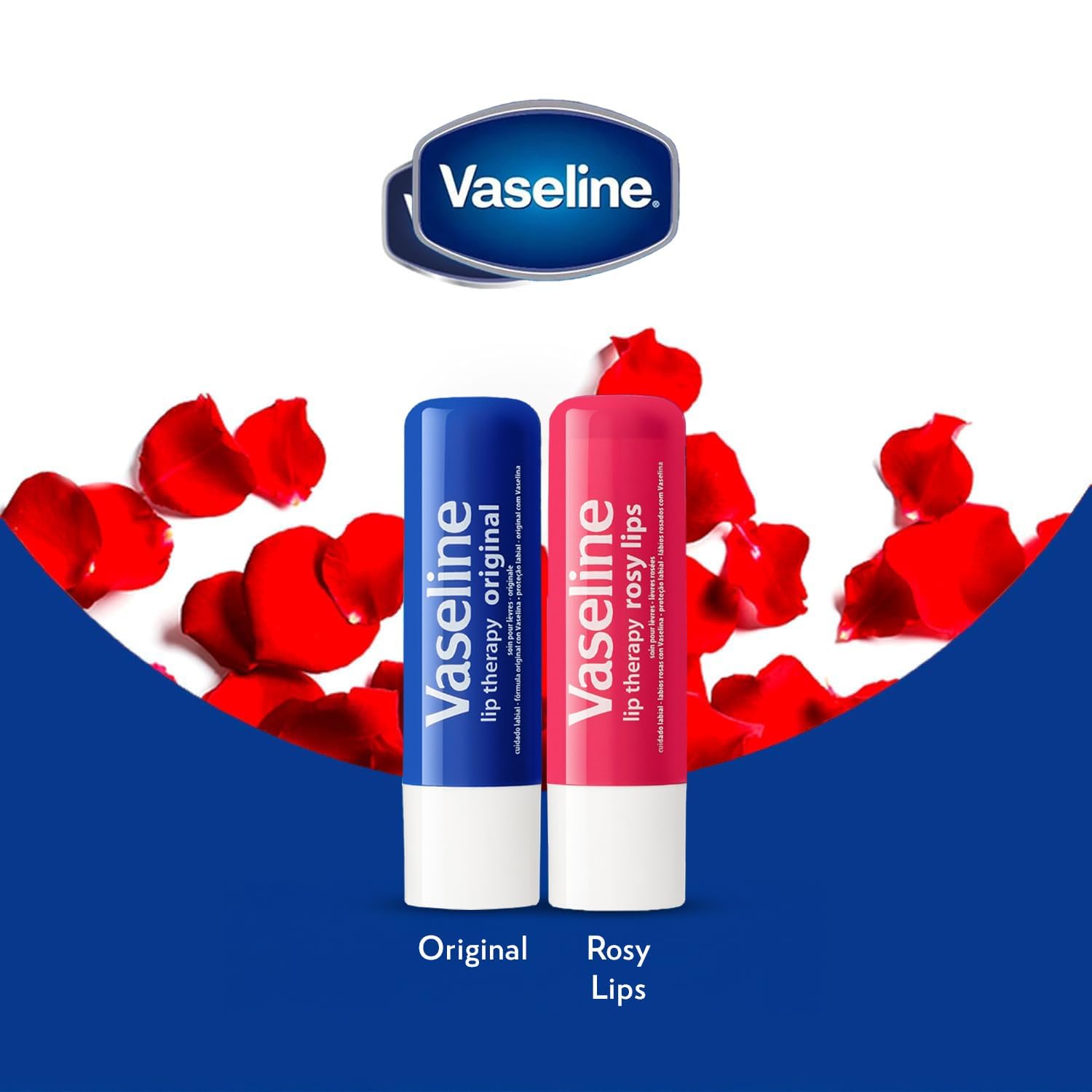 Bálsamo labial vaseline rosado en empaque compacto para viaje.