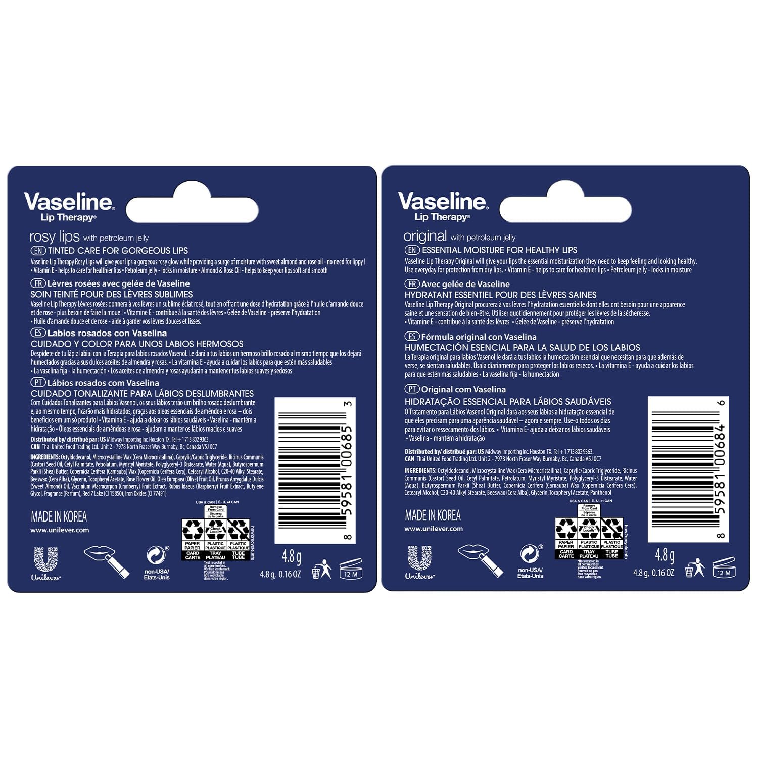 Vaseline Bálsamo Labial Rosado, color suave y hidratación ligera.