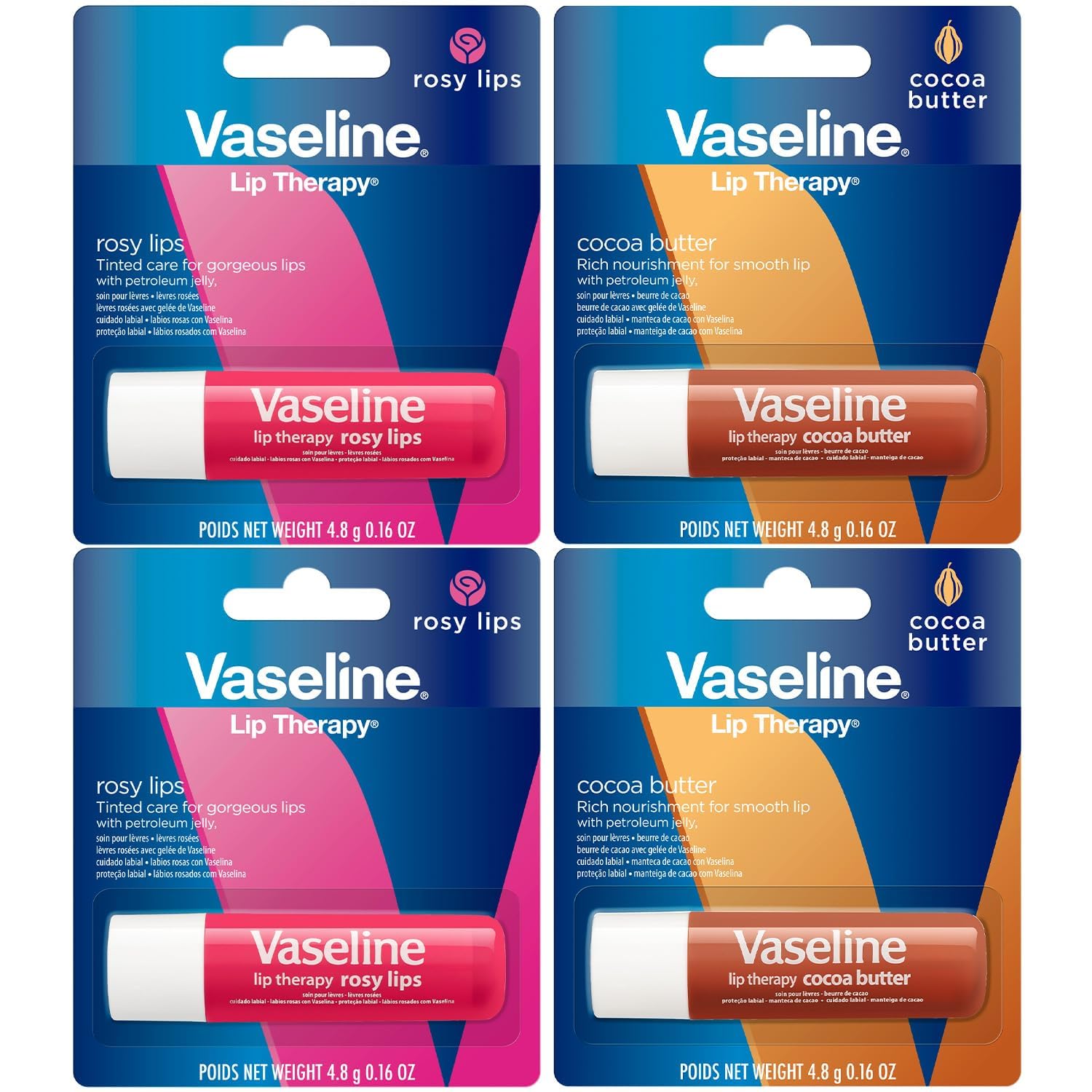 Bálsamo labial Vaseline Rosados en barra para labios suaves y con color ligero.
