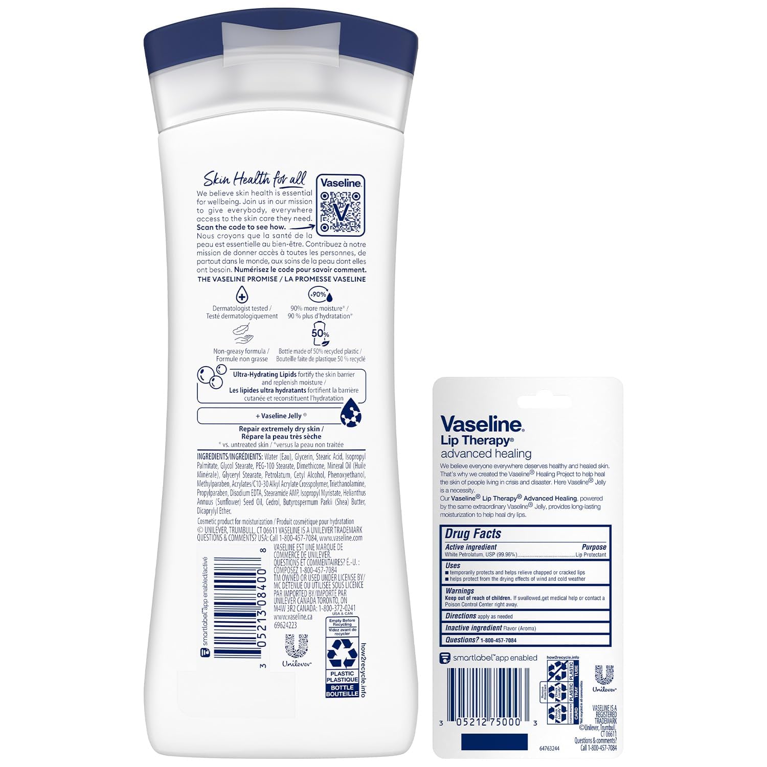 Bálsamo labial Vaseline en tubo para alivio rápido de labios secos.
