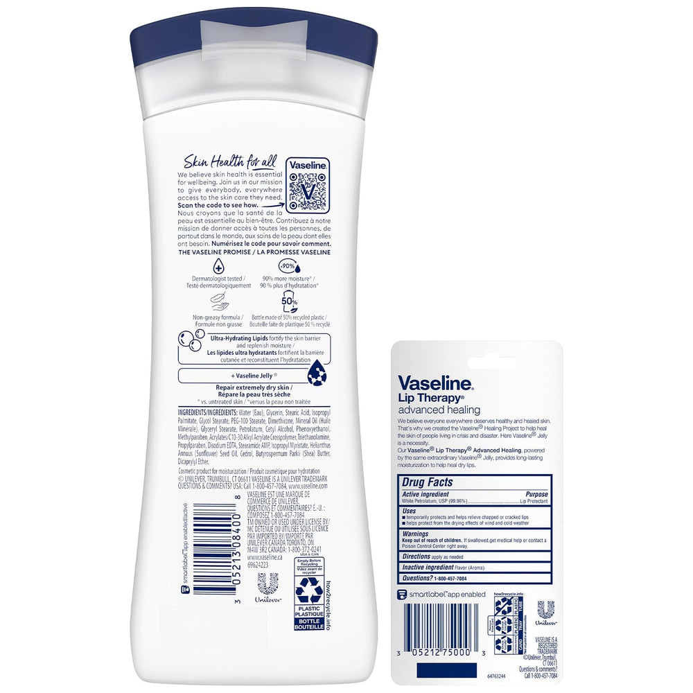 Bálsamo labial Vaseline en tubo para alivio rápido de labios secos.