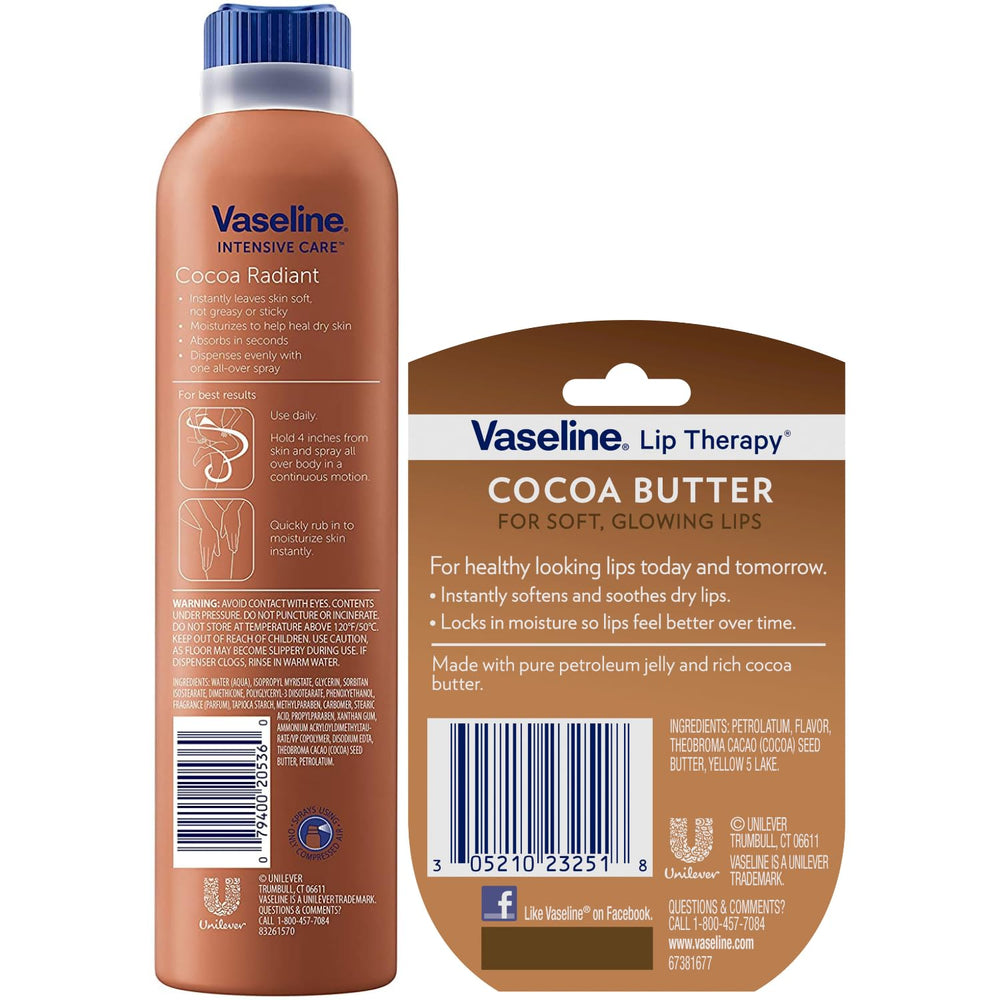 Textura cremosa de Vaseline cacao radiante; loción en aerosol para hidratación cómoda