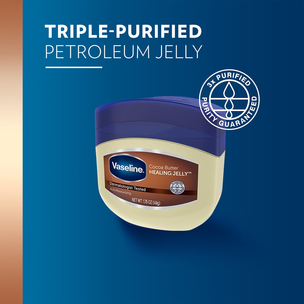 Formato portátil de Vaseline Cocoa Butter Healing Jelly para uso diario.