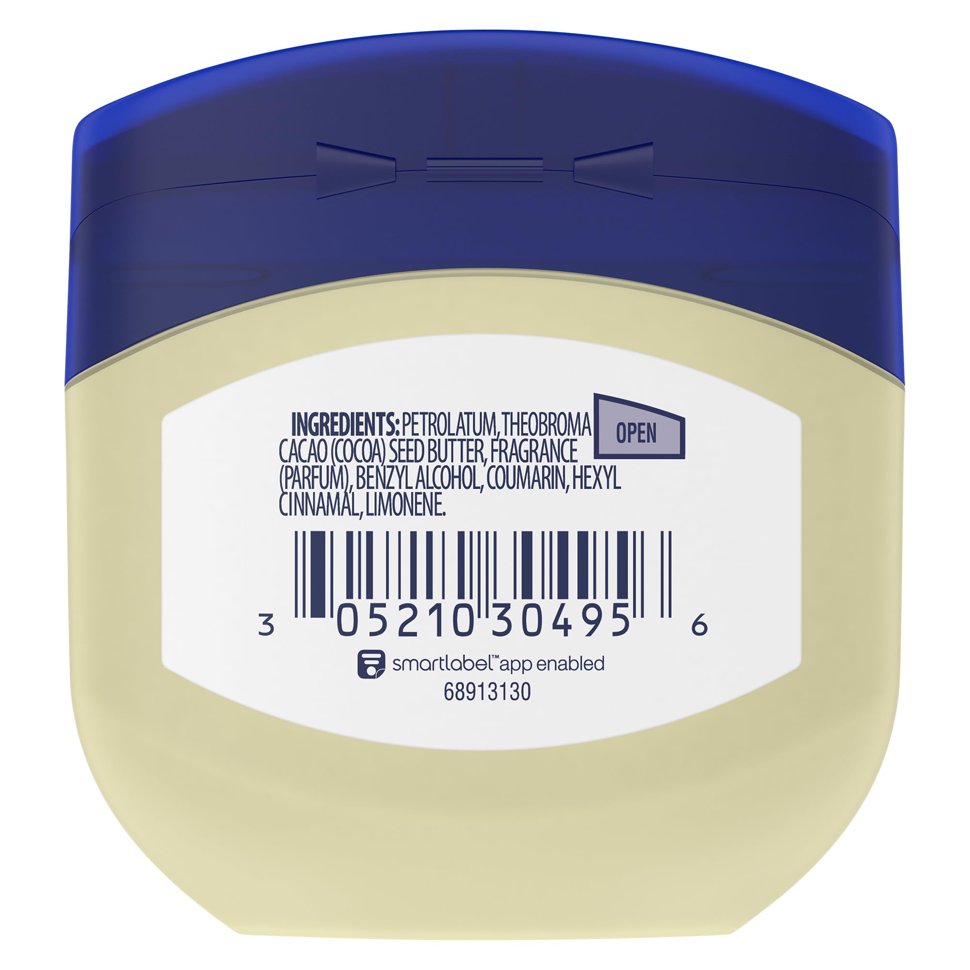 Textura cremosa de Vaseline Cocoa Butter Healing Jelly para hidratación suave.