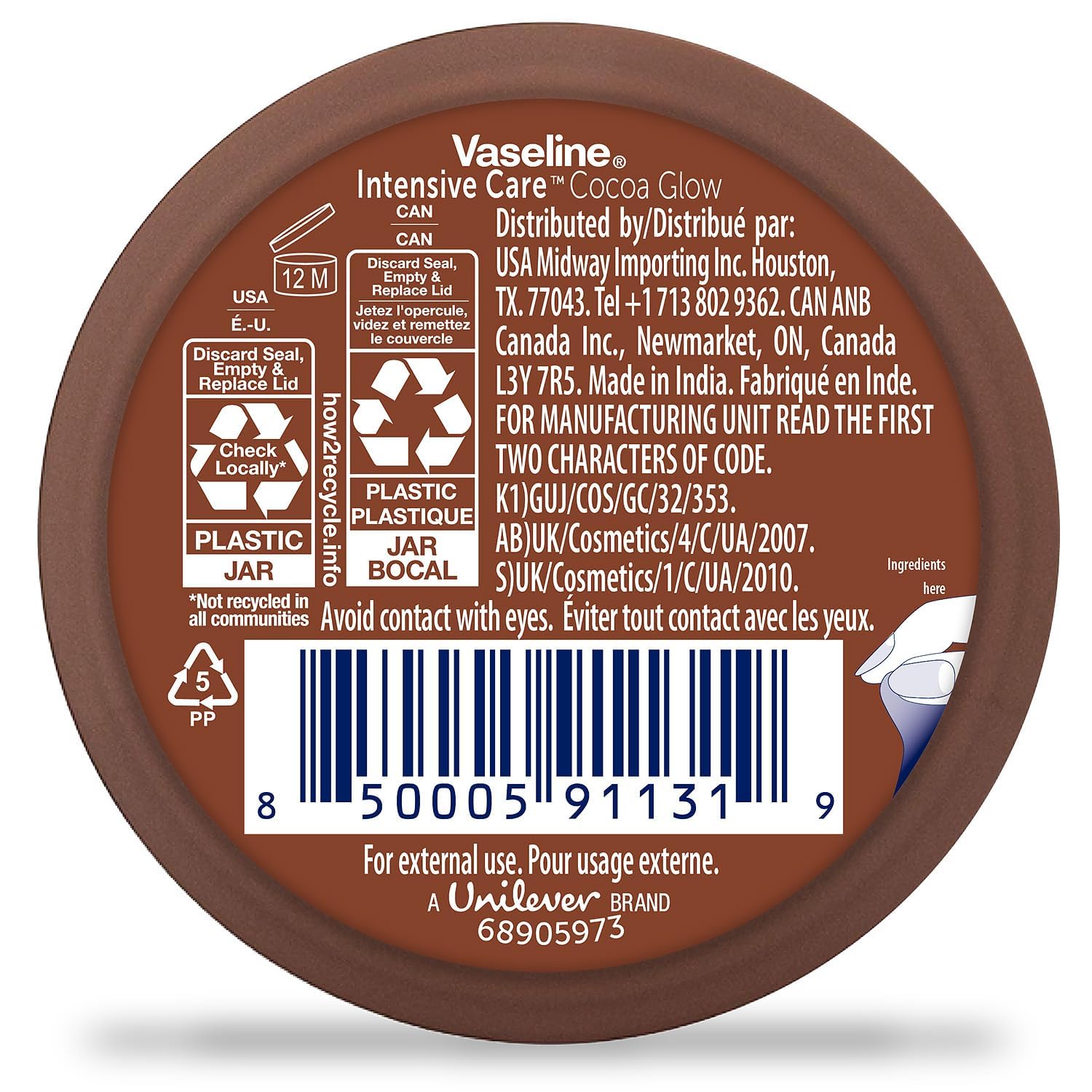 Textura de rápida absorción de Vaseline Cocoa Glow para piel suave