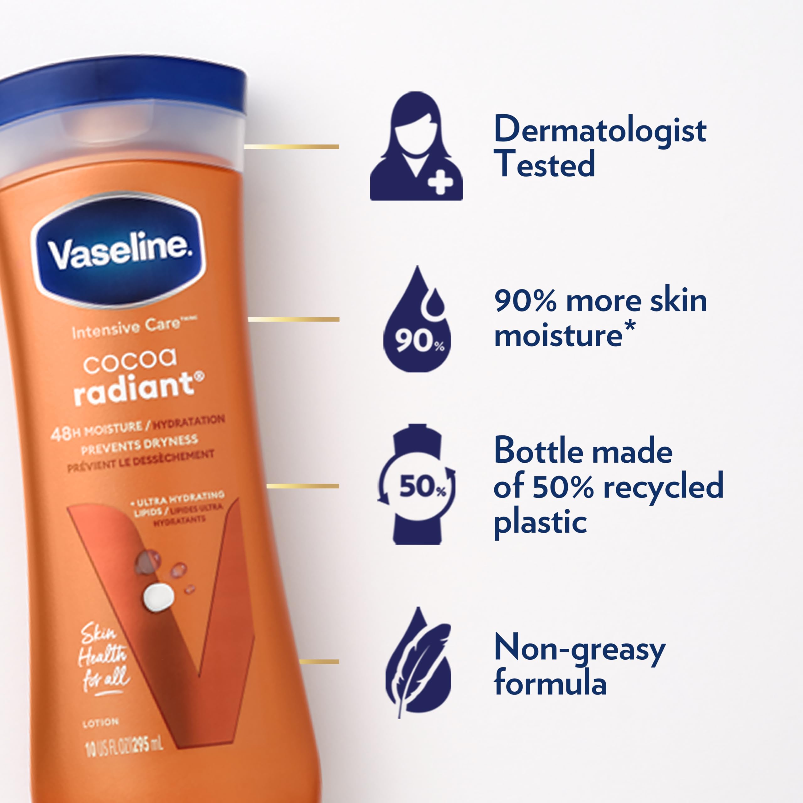 Vaseline Cocoa Radiant crema cuerpo, hidratación rápida sin grasa