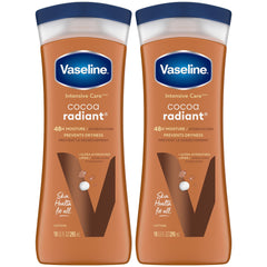 Vaseline Cocoa Radiant dos-pack botellas, cuidado intensivo para piel suave y duradera