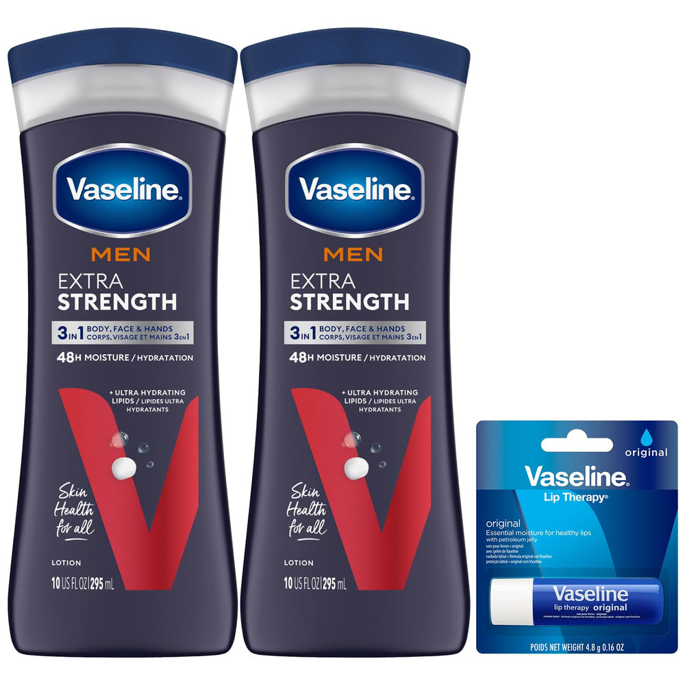 Vaseline Loción 3-en-1 para hombre hidrata cara, manos y cuerpo con absorción rápida.