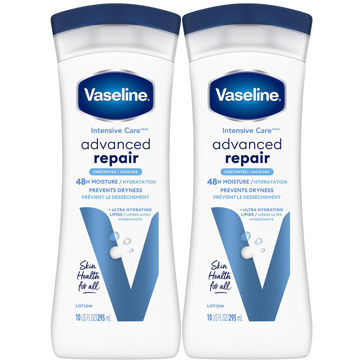 Vaseline Intensive Care Lotion sin fragancia en botella para uso diario.