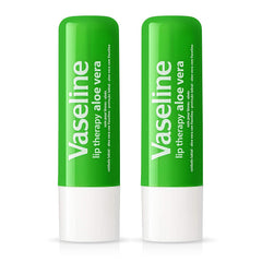 Vaseline Lip Therapy Aloe Care Twin Pack, frente del envase, hidratación suave para labios