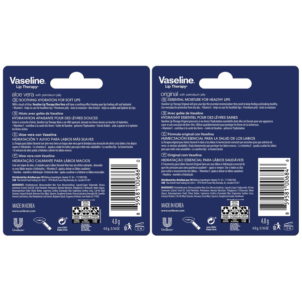 Vaseline Lip Therapy Aloe Vera, barra refrescante para labios secos y agrietados.