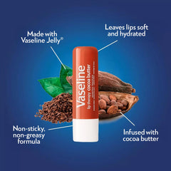 Vaseline Lip Therapy Cocoa Butter, detalle de empaque: bálsamo suave para labios.