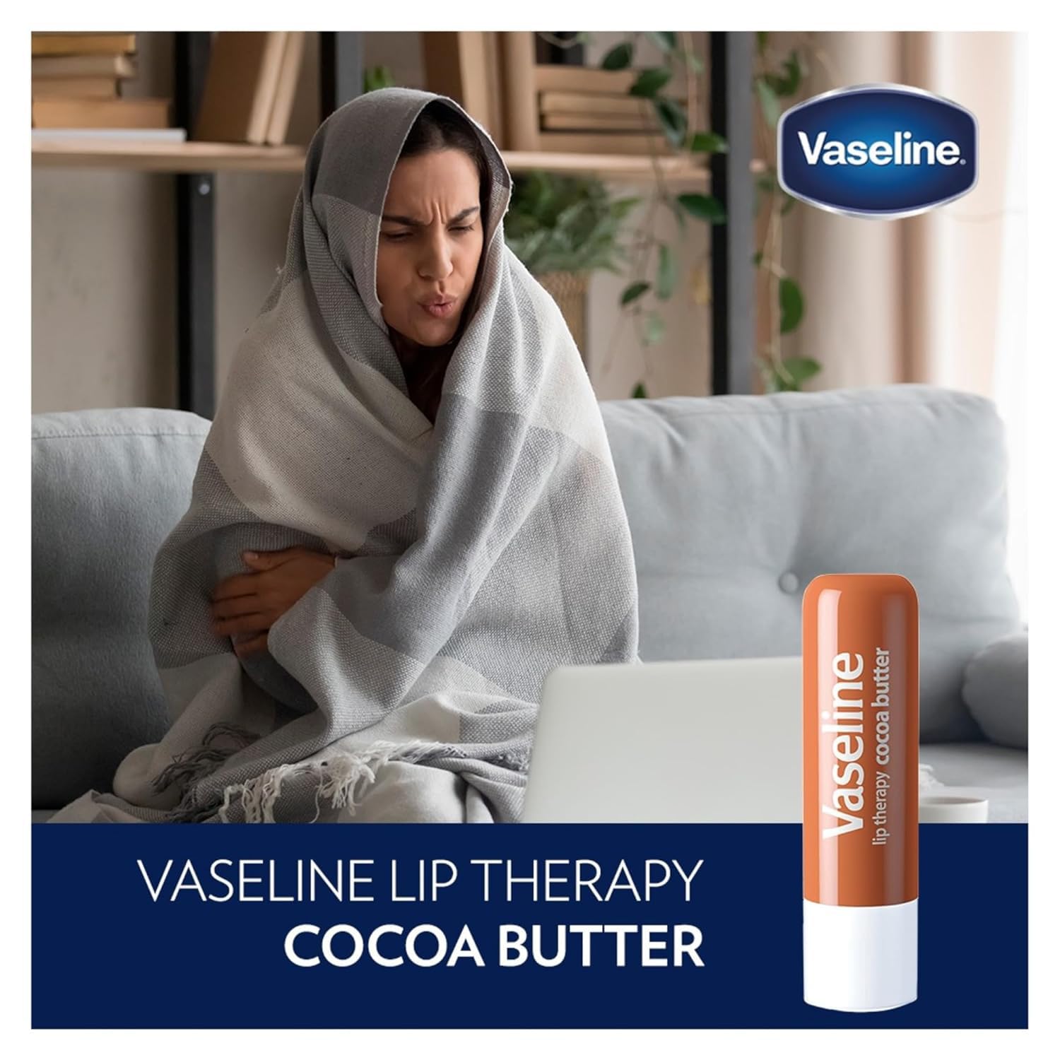 Vaseline Lip Therapy Cocoa Butter, ingredientes: vitamina E para una nutrición adicional.