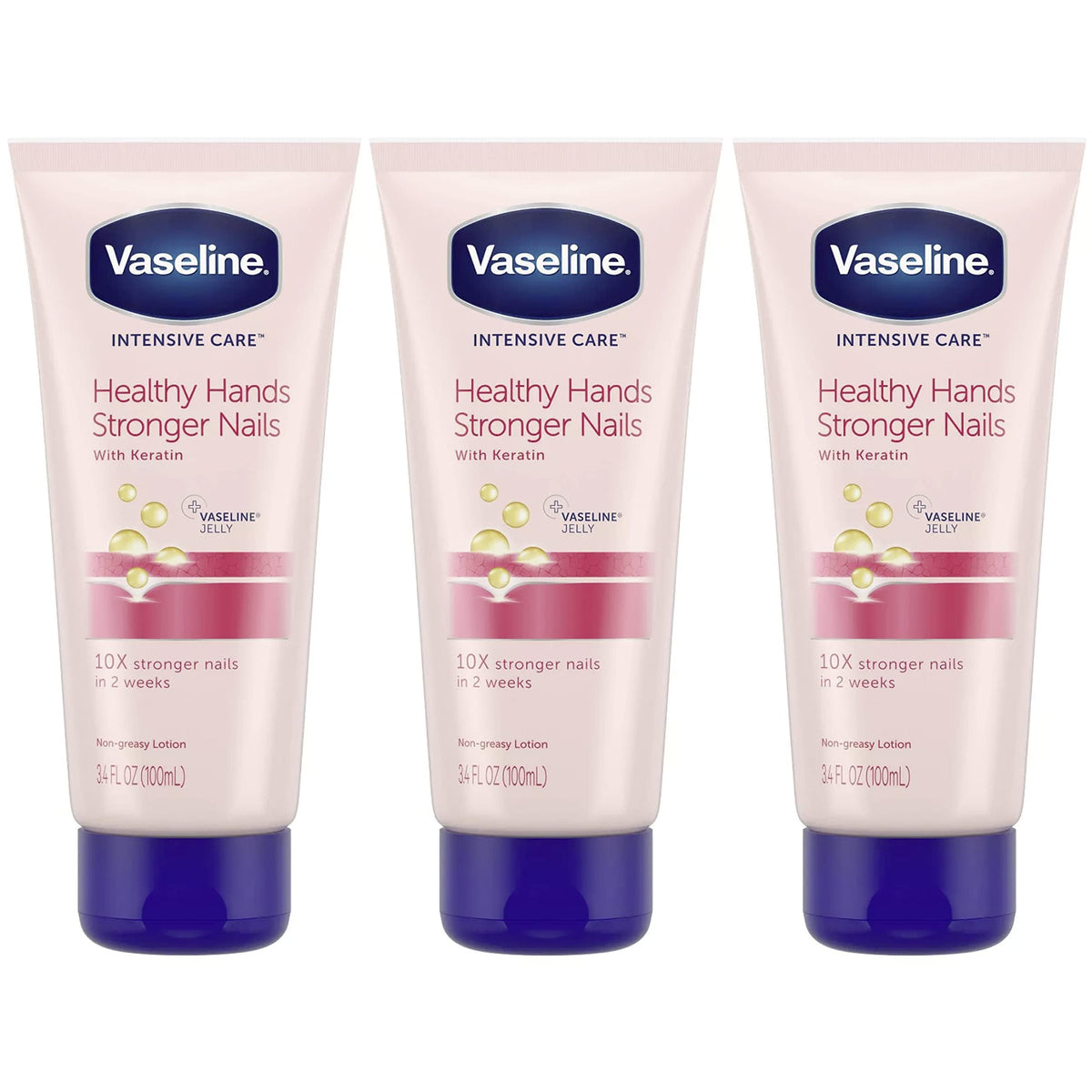 Loción Vaseline para manos con keratina hidrata y cuida las uñas con uso diario.