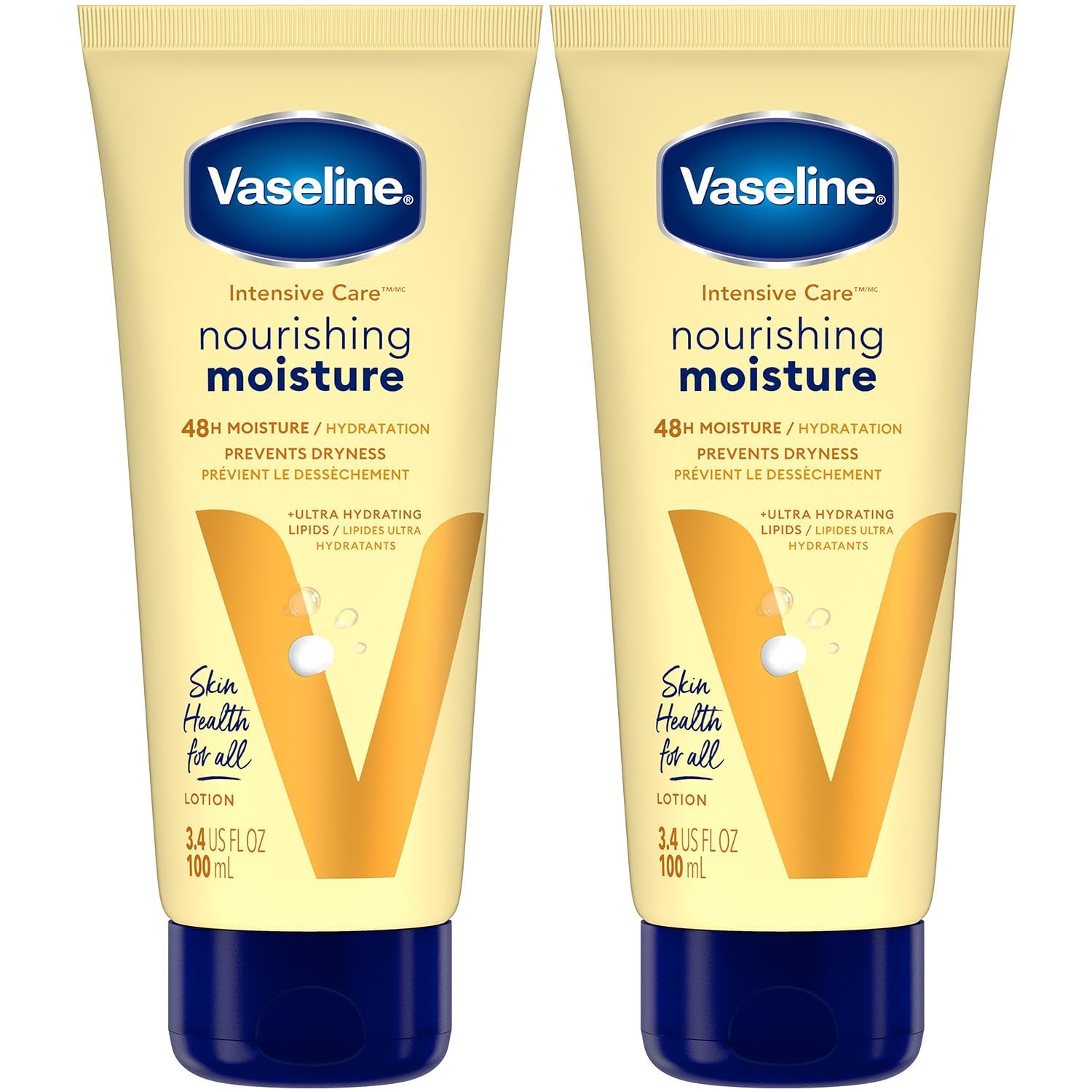 Vaseline Intensive Care, dos tubos, hidratación duradera para manos y cuerpo.