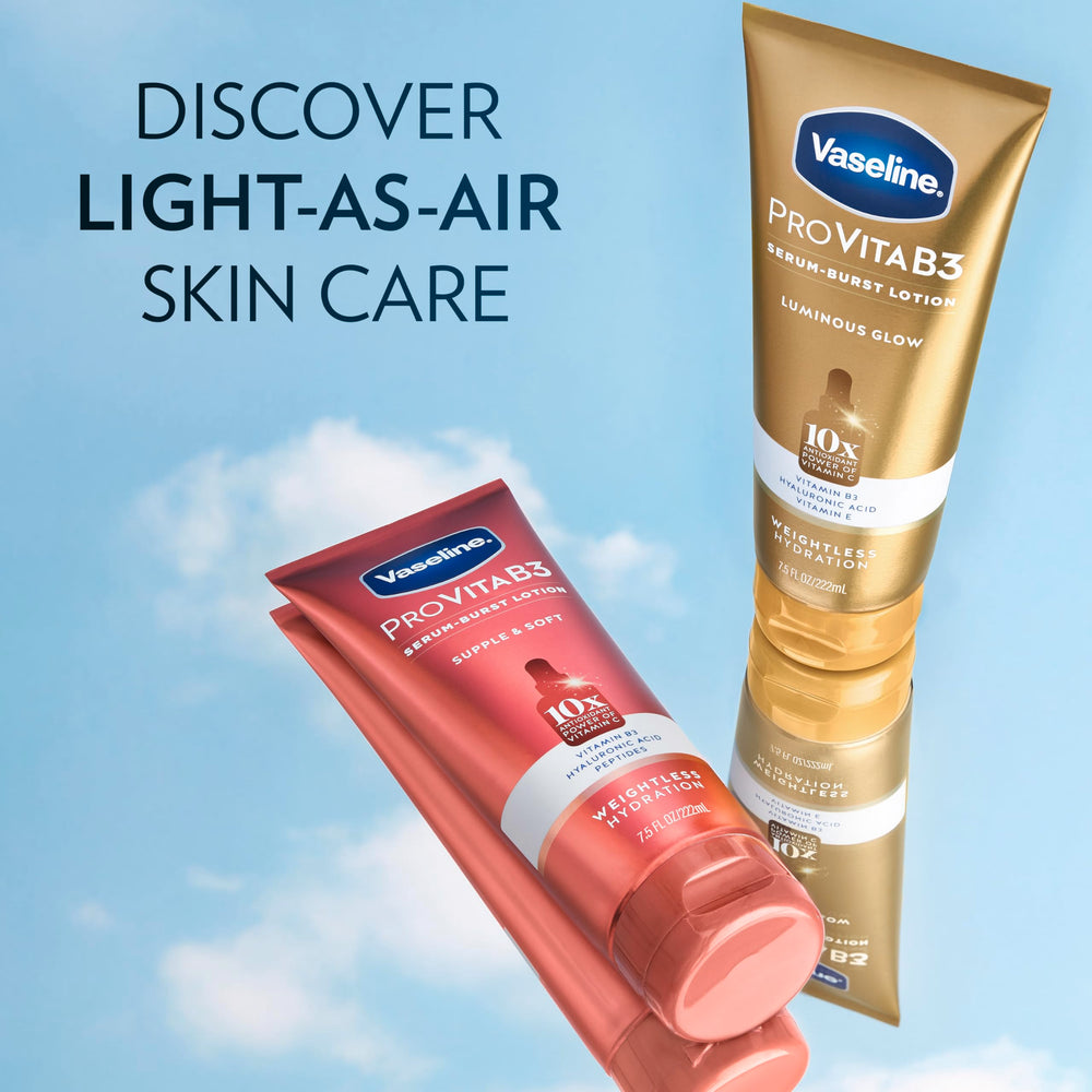 Vaseline Pro VitaB3 Serum Burst Brillo e hidratación natural en la piel.