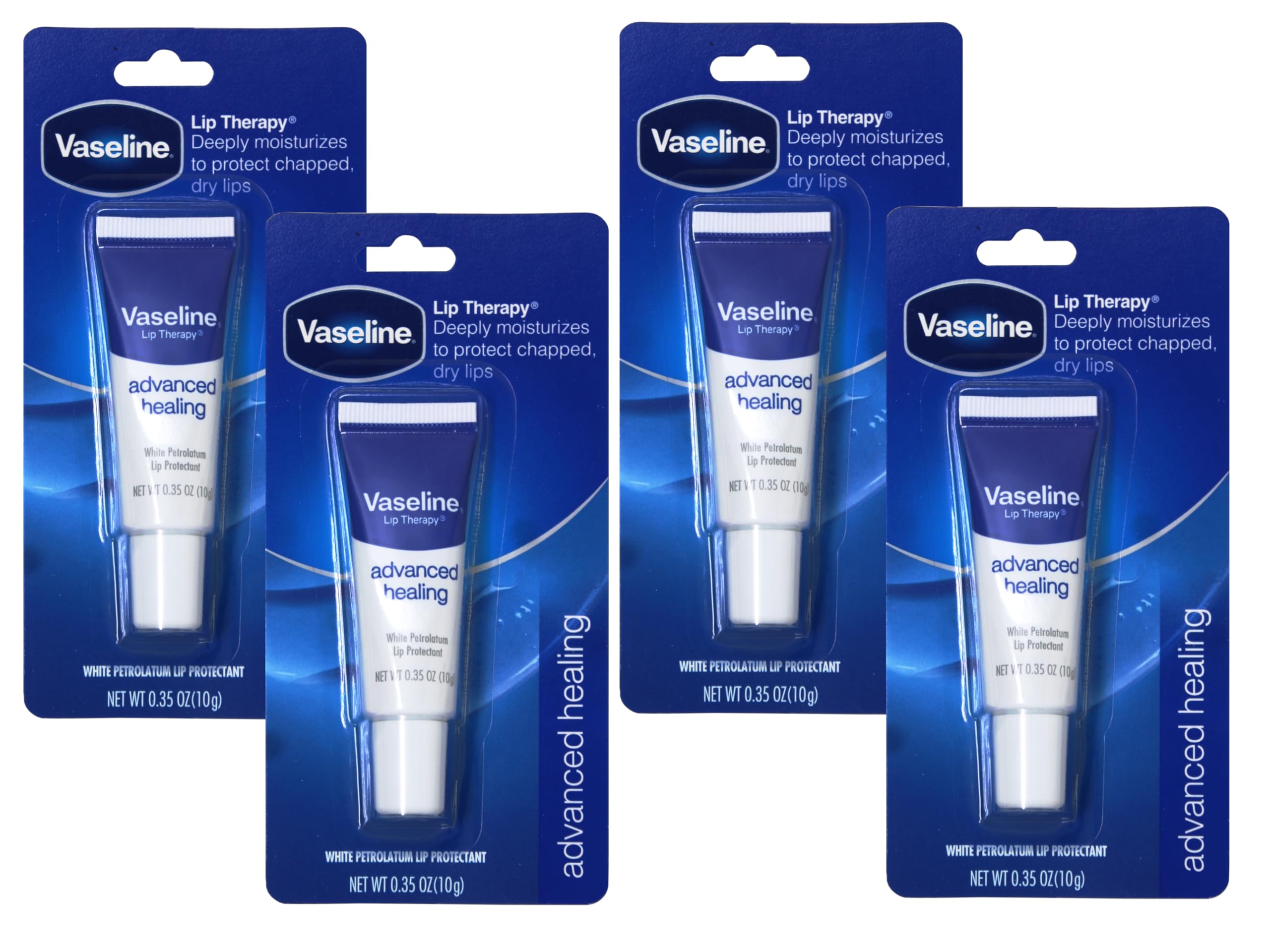 Vaseline Lip Therapy Advanced Formula, paquete frontal, hidratación suave para los labios.