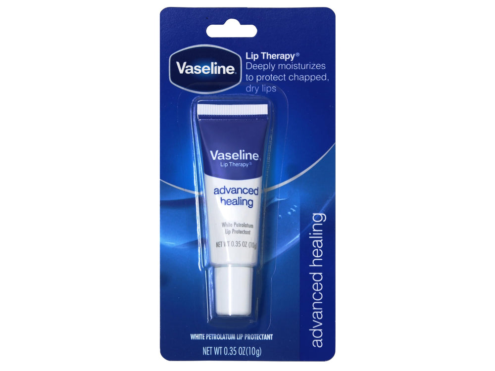 Vaseline Lip Therapy Advanced Formula, tubos en primer plano, aplicación rápida para comodidad diaria.