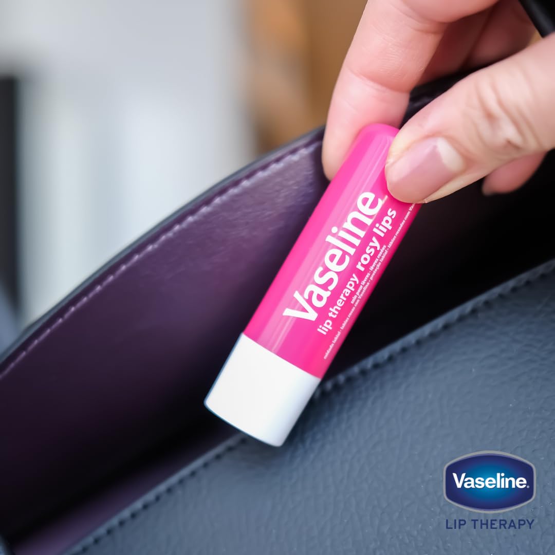 Vaseline Cuidado Labial Rosy, ideal para uso diario en bolso o escritorio.