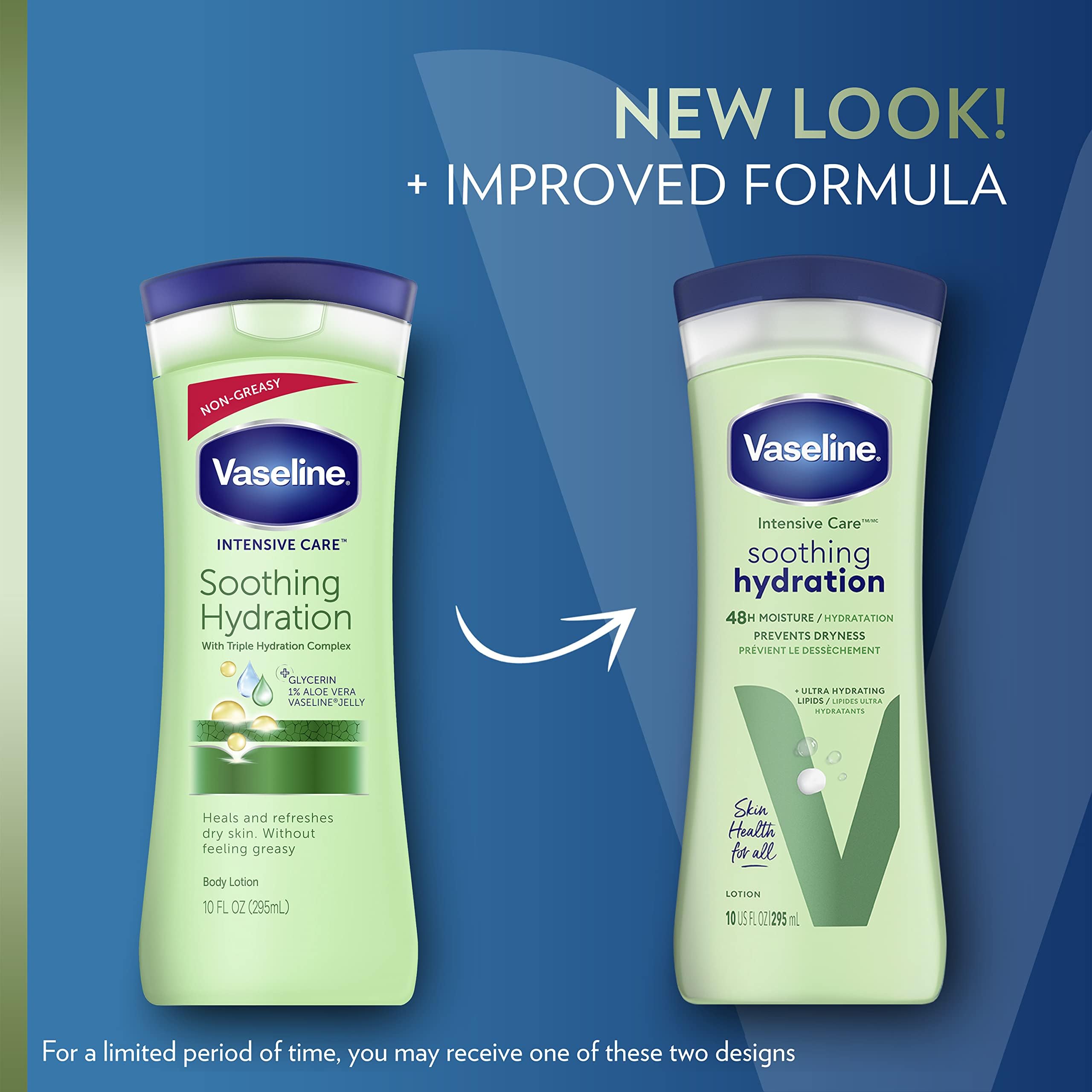 Vaseline Hidratación Calmante: textura de absorción rápida para uso diario.