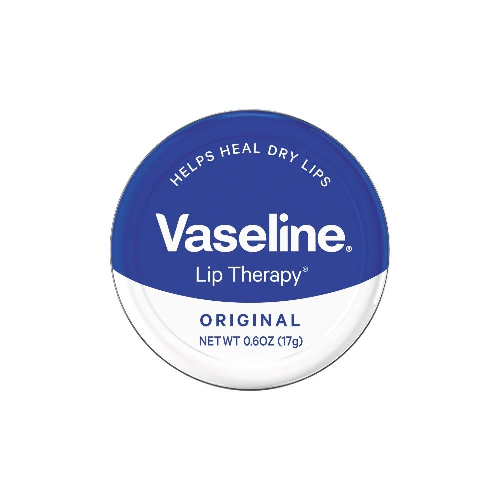 Vaseline Therapy Lip Balm Tin original pack front, three tins for lasting lip moisture