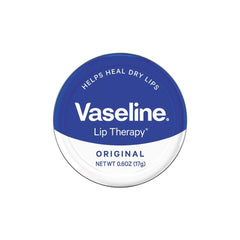 Vaseline Therapy Lip Balm Tin original pack front, three tins for lasting lip moisture