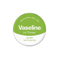 Vaseline en lata, bálsamo labial con aloe vera para hidratación suave.