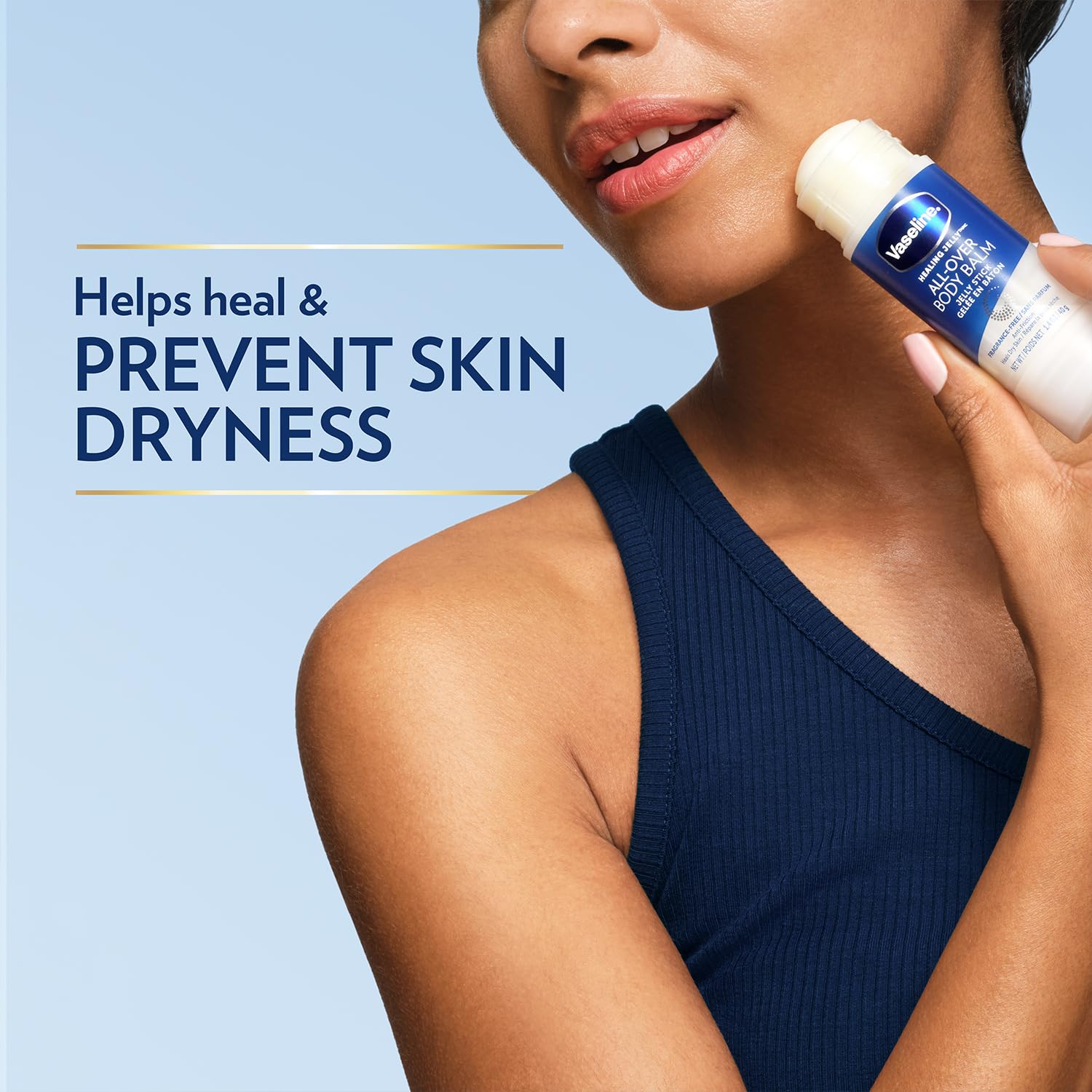 Vaseline travel-size moisturizer stick fits in bags for on-the-go use.
