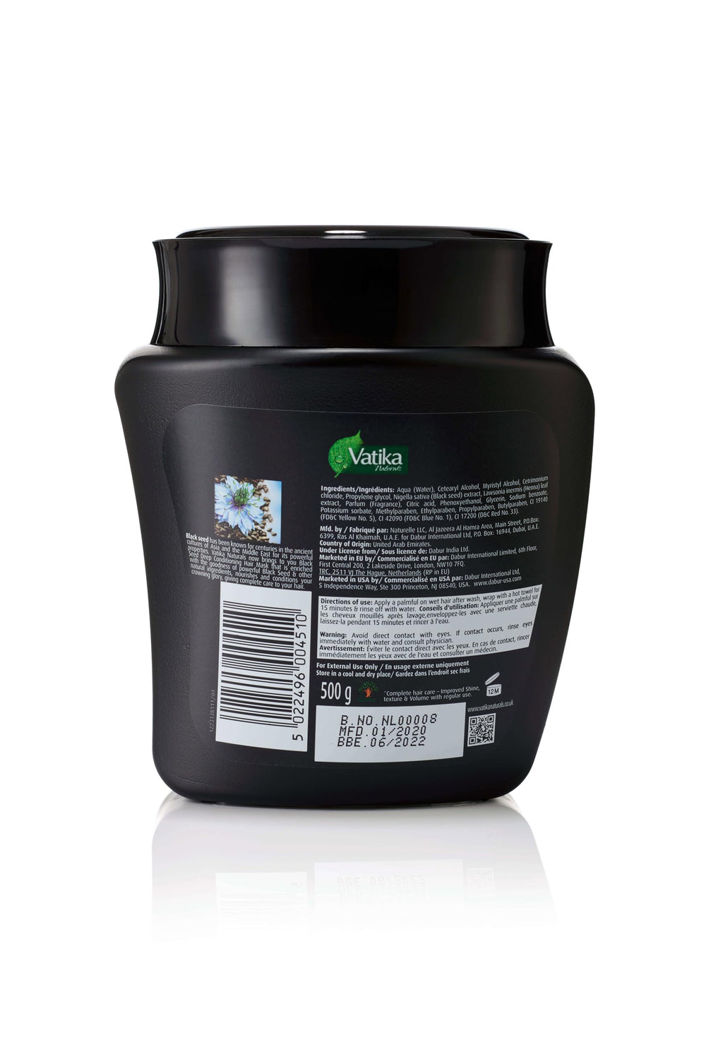 Vatika Naturals envase 500 ml para cuidado capilar continuo.