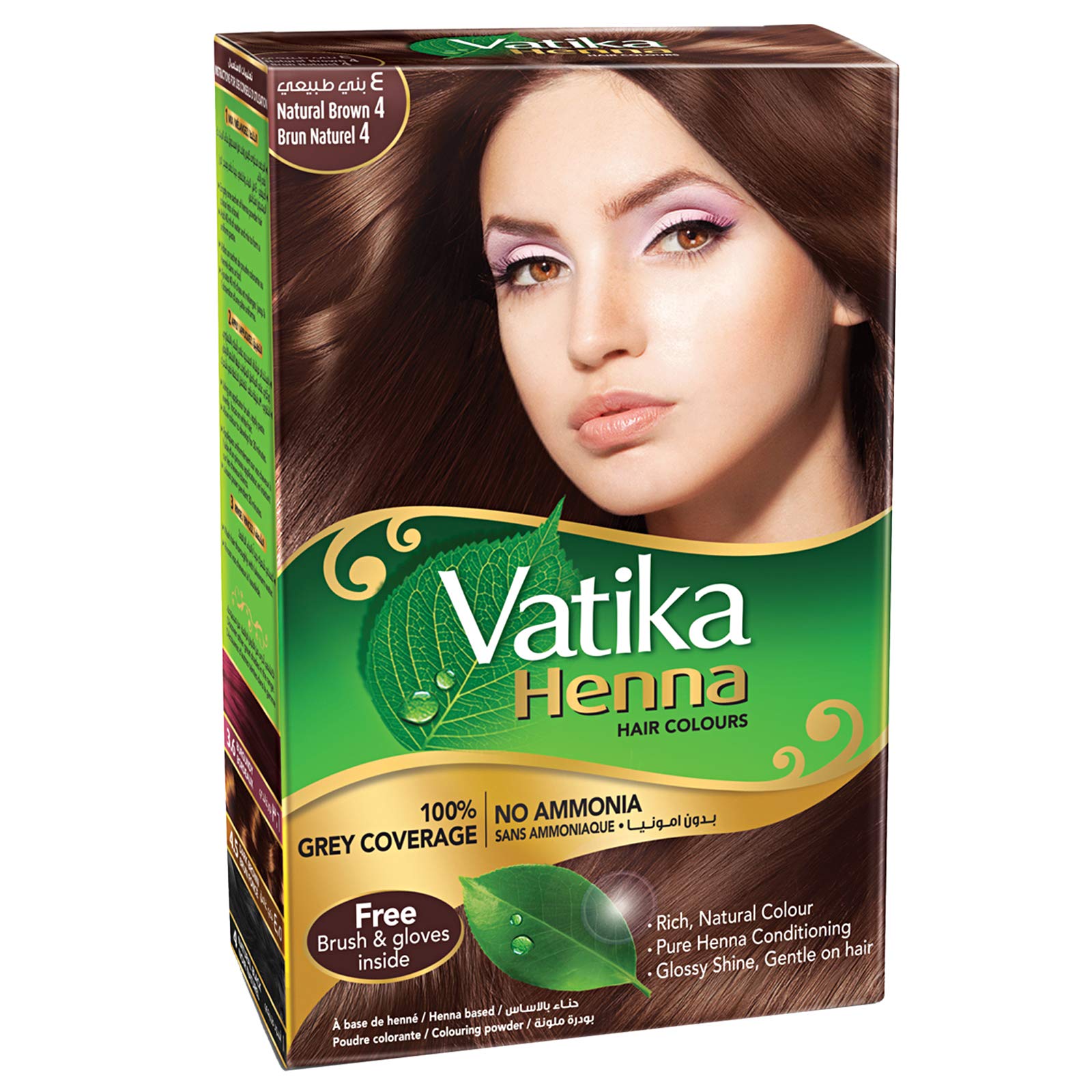 Vatika Naturals: tinte natural marrón, aplicación fácil para cobertura uniforme de canas.