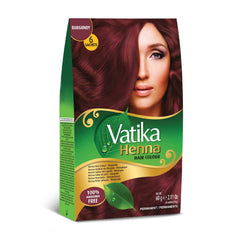 Vatika Naturals: tinte permanente granate en botella para color intenso y duradero.