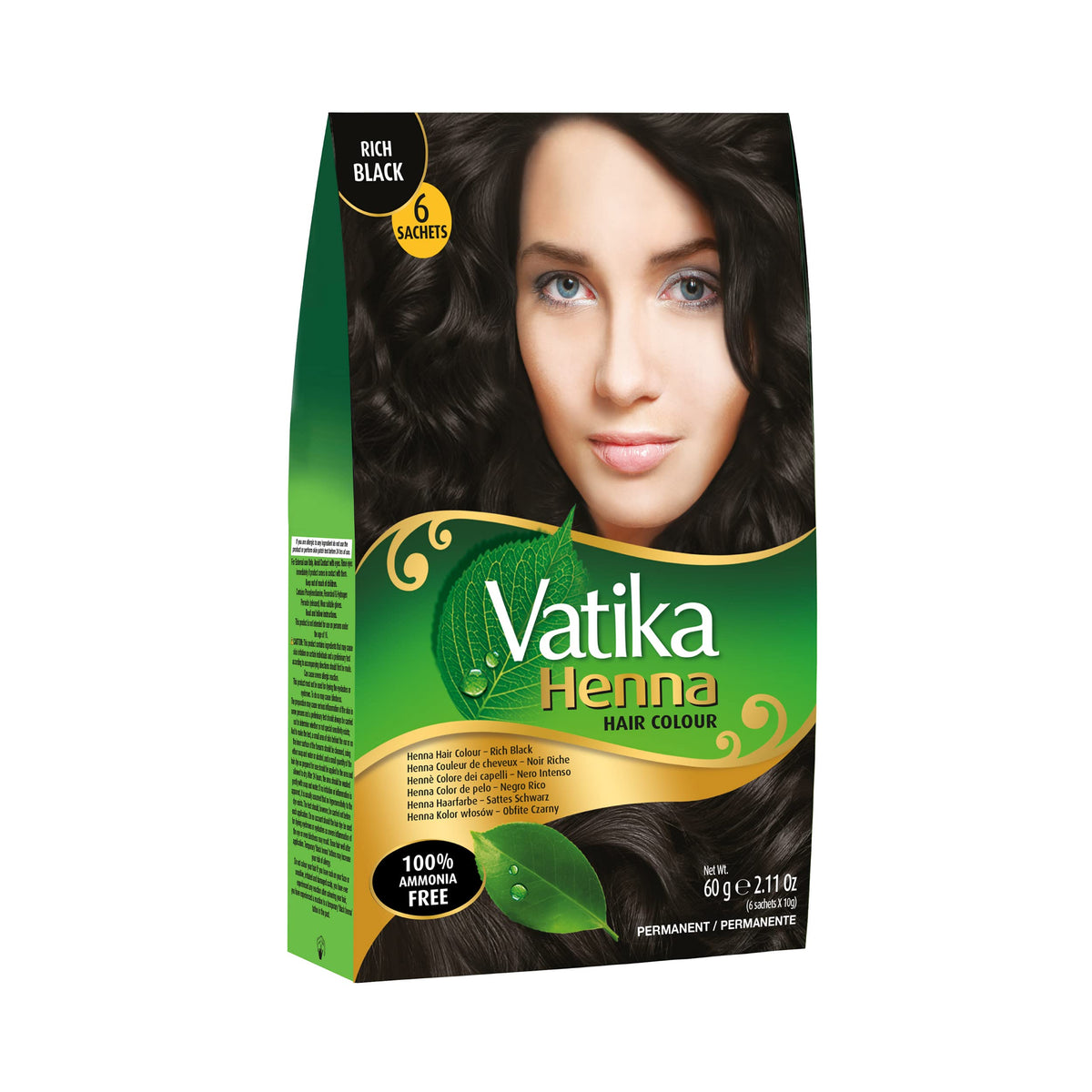 Vatika Naturals Tinte Permanente Negro Rico: cobertura de canas con brillo duradero.